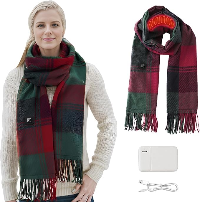 Heated Scarf for Women Rechargeable, Neck Electric Heating Pad for Men, Soft Winter Scarves with 5000mAh Battery, Unisex USB Cordless Heated Neck Scarf