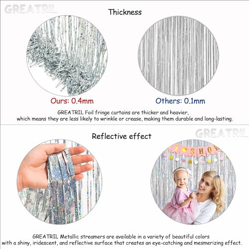 Image of Silver Foil Fringe Tinsel Backdrop - GREATRIL Metallic Tinsel Streamers Curtains for 2026 NYE /Prom /Dancing Ball /Christmas /Bachelorette Party Decorations - Pack of 2