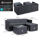 KESSER® Polyrattan Lounge Aruba - Gartenlounge für 3-4 Personen Gartenmöbel-Set Sitzgruppe aus 3er Gartensofa, Sessel, Hocker und Beistelltisch mit Sitzkissen - Garten, Terrasse, Balkon, Anthrazit