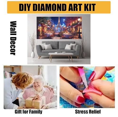 Broderie Diamant Tour Eiffel 5D : Kit Crystal Art Premium avec Toile Grand Format 80x240cm