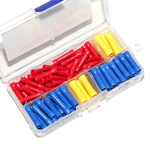 Ginsco 100pcs 10-22 AWG Assorted Insulated Straight Wire Butt Connector Electrical Crimp Terminal Connectors 10 AWG 12 AWG 14 AWG 16 AWG 18 AWG 22 AWG