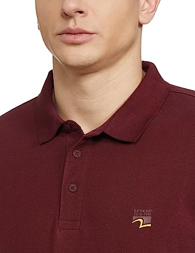Image of Spykar Men's Slim Fit Polo Neck Half Sleeve Solid Casual T-Shirt