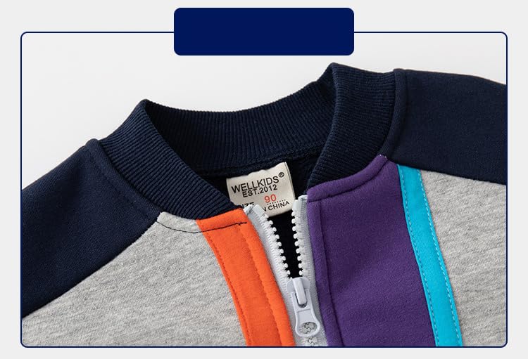 Little Boys Baseball Jacket Color Block Coat Toddler Baby Active Zip Up Coat Bomber Jackets Outerwear With Pocket (Gray,90/18-24 M,Unisex,Big Kid,US,Age,18 Months,24 Months)