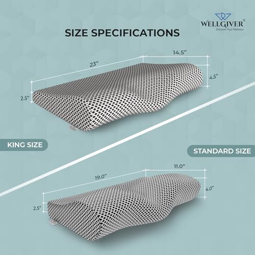 Image of Wellgiver Cervical Memory Foam Pillow for Neck Pain | 2 Year Warranty | 23 x 14.5 x 4.5 Inch King | Orthopedic Pillow Spondylitis Neck Shoulder Pain | Washable Jacquard Midnight Blue Cover | Pack of 1