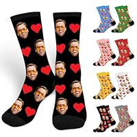 JONZIN Chaussettes Personnalisées avec Photo-Chaussettes Humoristiques Personnalisé avec Votre Visage, Cadeaux de Noël Personnalisés pour Hommes et Femmes (Cœur)