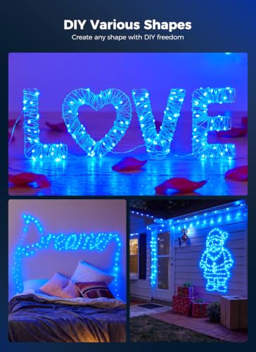 Image of Minetom Fairy Lights Plug in, 33Ft 100 LEDs Waterproof Silver Wire Firefly Lights, Adaptor Included, Starry String Lights for Wedding Indoor Outdoor Christmas Patio Ramadan Decorations, Blue