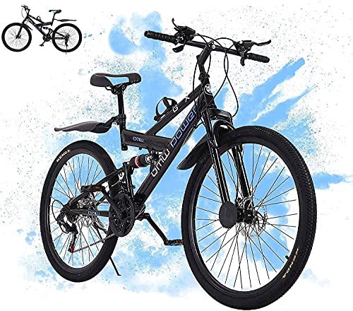 Mountain Bikes for Men & Women with 26 Inch 21 Speed Outdoor Exercise Bicycle,Dual Disc Brakes Full Suspension Non-Slip Damping MTB Adult Bikes (Black)