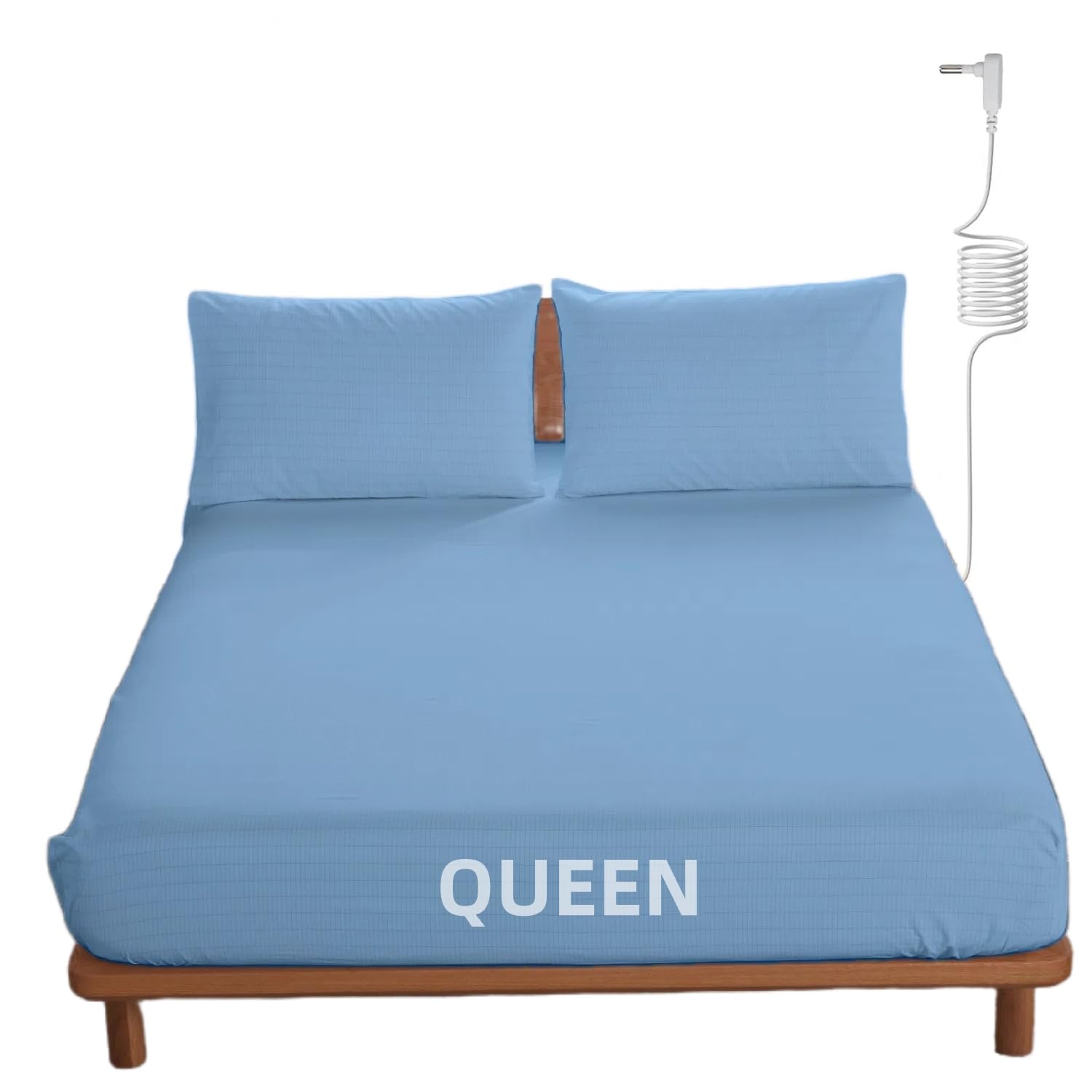OKOHEY Grounding Fitted Sheets with 15ft Earthing Cord, Queen Size, 90% Organic Cotton + 10% Silver Fiber, Soft & Breathable Grounded Sheet for Better Sleep and Enhanced Wellness, Light Blue