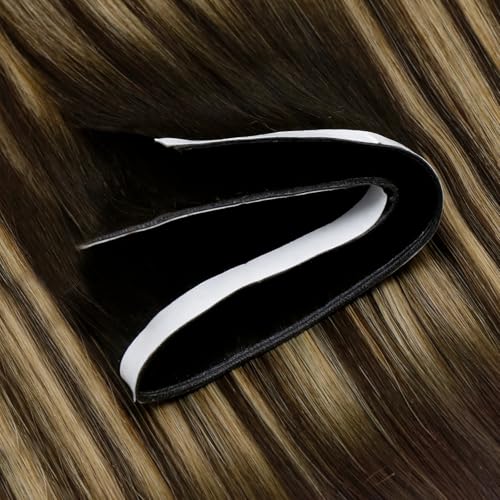 Image of LaaVoo Ombre Tape in Weft Hair Extensions Real Human Hair Tape in Weft Extensions Balayage Dark Brown Genius PU Tape on Hair Extension Human Hair 22inch 120g 4pcs