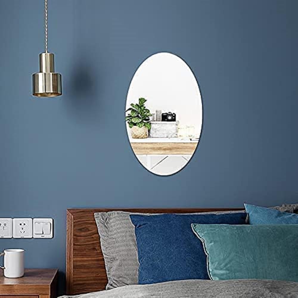 CARTENZA Flexible Self-Adhesive Mirror Sheets – Non-Glass Oval Plastic Mirror Tiles for DIY Home Décor, Wall Decoration & Crafts | 30 x 20 cm