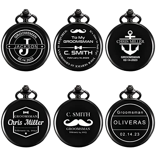 Image of TREEWETO Personalized Pocket Watch for Groomsmen Best Man Custom Engraved Pocket Watches Proposal Gift for Man Wedding Gifts, Groomsman Gifts for Men