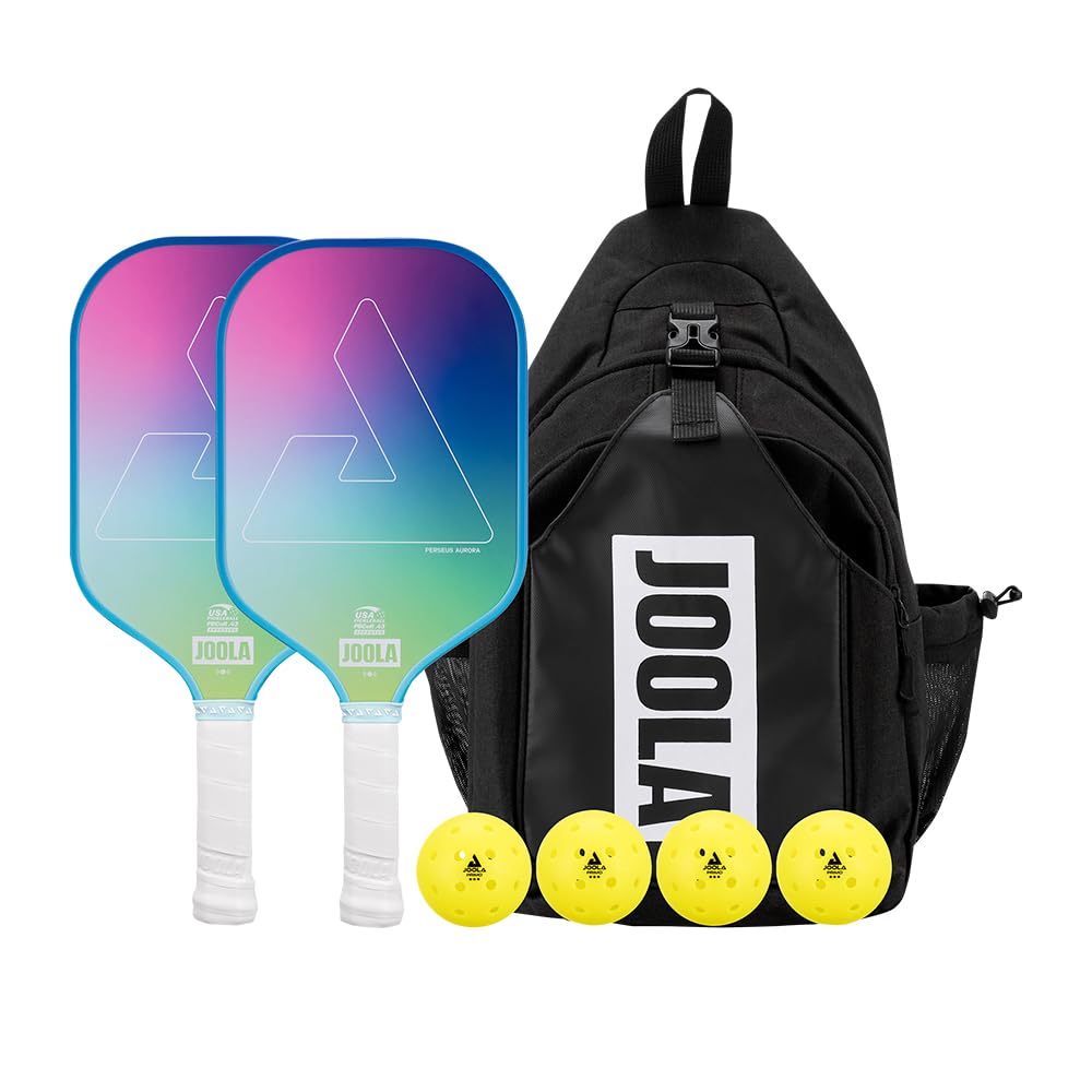 Photo 1 of JOOLA Perseus Aurora Pickleball Paddles Set of 2 - Includes: 2 Pickleball Paddles, 4 Balls & Sling Bag - Cold Press Carbon Surface - Lightweight, Beginner Friendly - USAP Approved - NFC Enabled