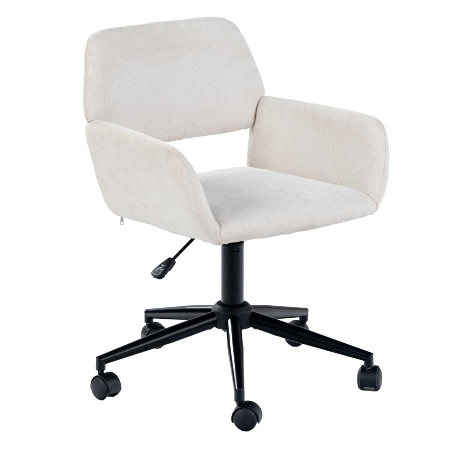 Ergonomiczne obrotowe krzesło w kolorze beżowym szenilowym – regulowana wysokość i miękkie wyściełanie, idealne do domowego biura i nauki, funkcja obracania i regulacji wysokości