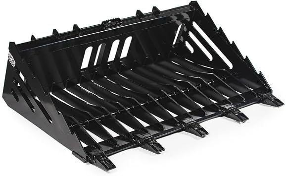 Titan Attachments 60" Skeleton Rock Bucket with Bolt-On Teeth, Skid Steer Quick Tach Mounting System, 4" Spaced Tines, Reinforced Side Cutters, Universal Landscape Attachment