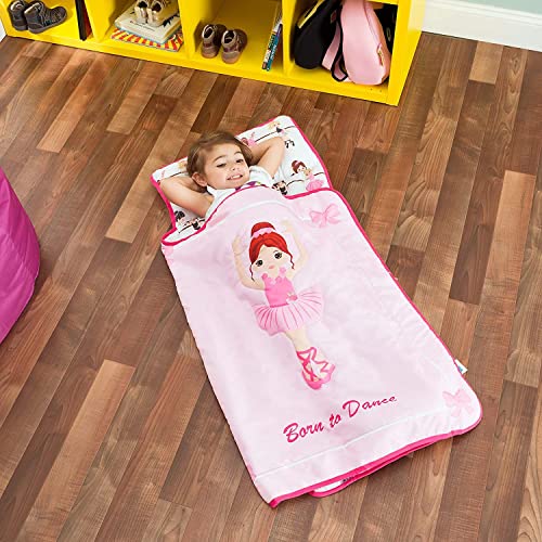 Everyday Kids Toddler Nap Mat With Removable Pillow -Born To Dance Ballerina- Carry Handle With Straps Closure, Rollup Design, Soft Microfiber For Preschool, Daycare, Sleeping Bag - Ages 2-6 Years #TOP1