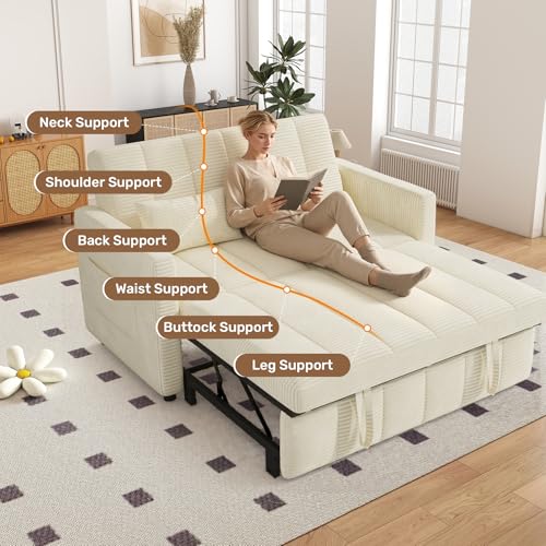 Image of Nebuaegis Sleeper Sofa Bed,3-in-1 Convertible Pull Out Couch with Adjustable Backrest for Living Room,Loveseat Sofa Bed with Side Pockets,Easy Assembly,Beige,1 PCS
