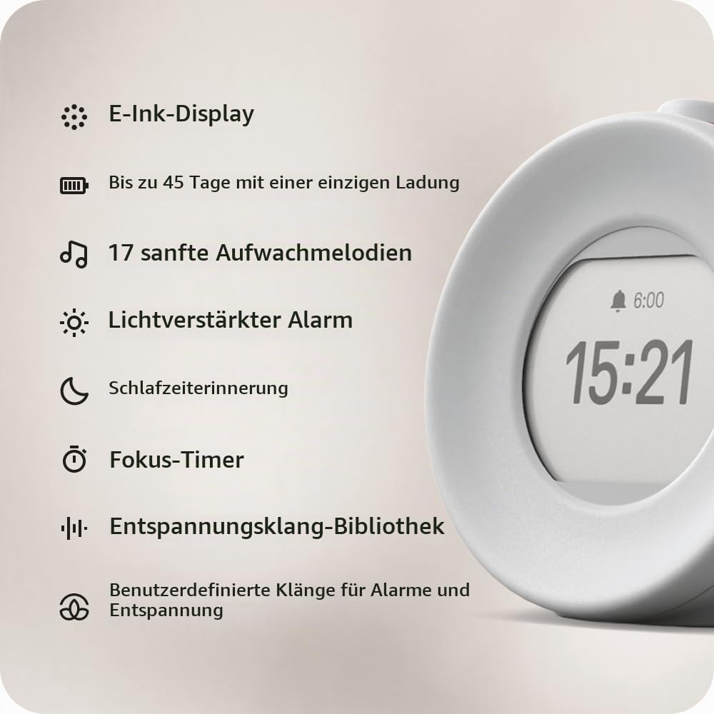 mudita Sunrise Alarm Clock E Ink Screen – „Harmony 2” Wecker Digital mit Bildschirm ohne Lichtemission, 17 Melodien, Entspannung klingt Manager - Minimalistisches Design, Lange Akkulaufzeit - Grau
