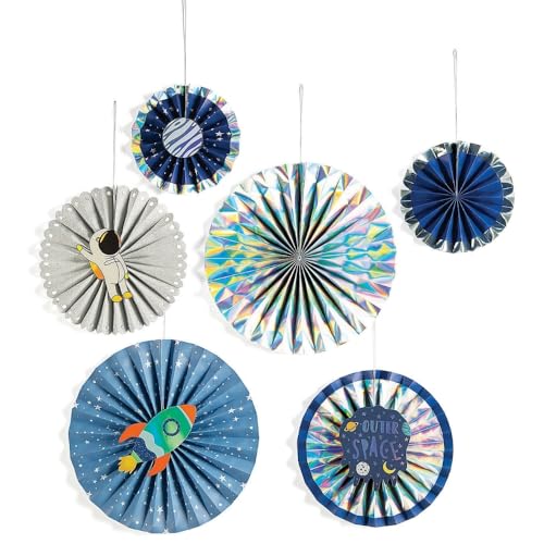 Éventails en papier Out of this world lot de 6 rosaces graphiques aux motifs cosmiques
