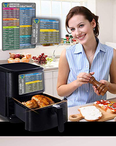 HiWEiX Air Fryer Magnetic Cheat Sheet Set Air Fryer Accessories Cooking Times Chart Air fryer Time Sheet Quick Reference Guide for Cooking and Frying (Elegant Grey)