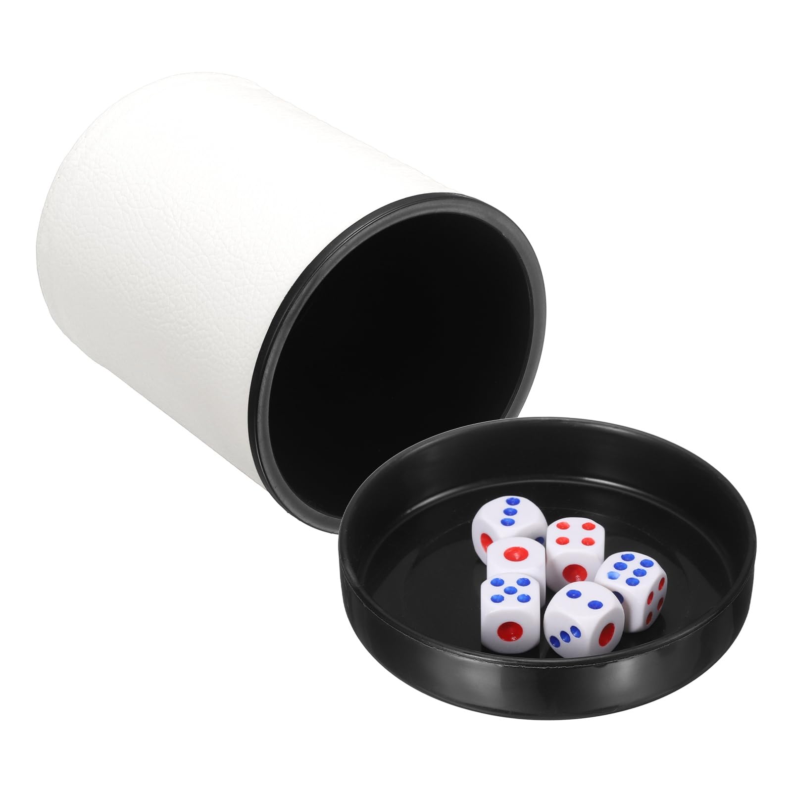 sourcing map Professional Dice Cup, PU Leather Shaker Cups with Lid Includes 6 Dot Dice for Bar Gatherings Party Board Games, White