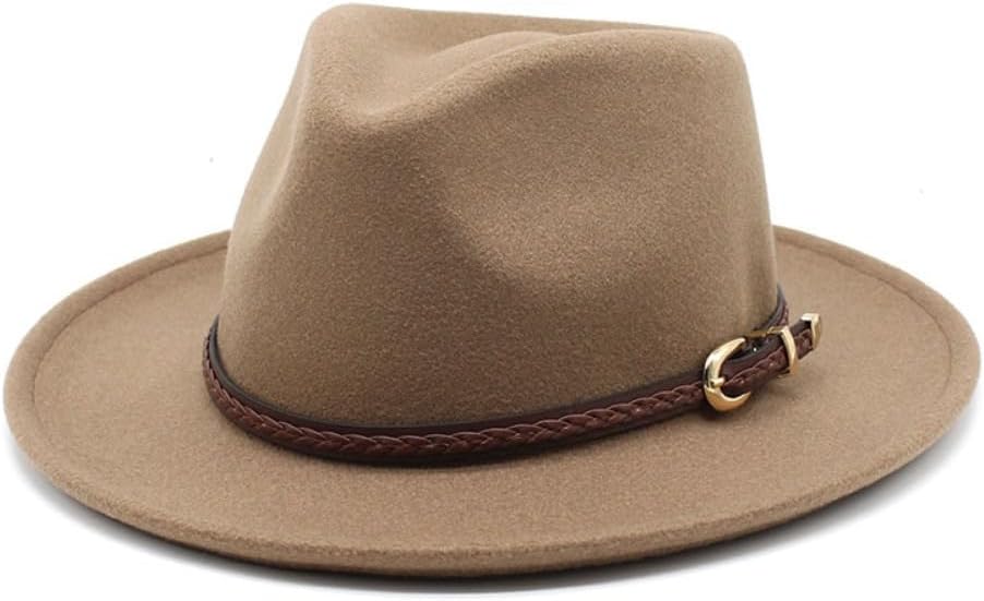 Classic Western Fedora Hat, Gray Felt with Leather Band, Wide Brim
