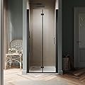 SUNNY SHOWER Hinged Swing Glass Shower Door 33.5-35" W x 72" H Semi-Frameless Bi-Fold Shower Glass Door with 1/4" (6mm) Clear Glass, Reversible Installation, Matte Black