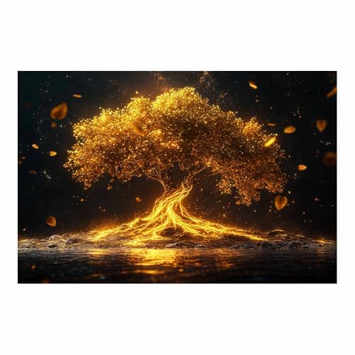 Tableau arbre de vie doré ZAMAEIU 80x120cm sans cadre decoration moderne salon