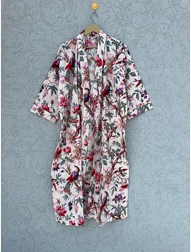 Image of Hand block print Cotton Kimono bikini cover up,Indian Hand block print Cotton Bath Robe,Swim Wear,Nighrwere Dressing Gown