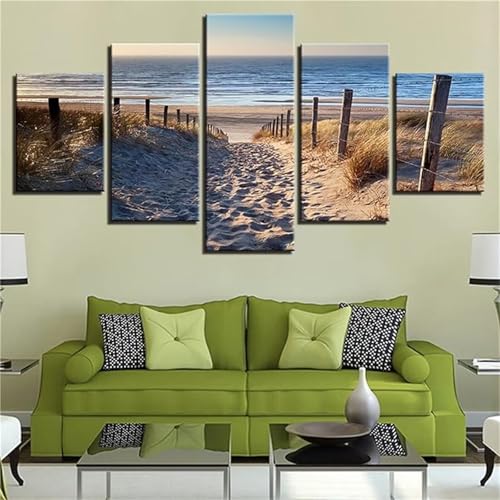 Broderie diamant adulte salon kit plage océan 5 panneaux pour une décoration murale
