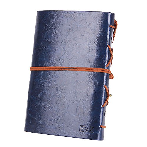 Evz Leather Writing Journal Notebook, 7 Inches Vintage Nautical Spiral Blank String Diary Notepad Sketchbook Travel To Write In, Unlined Paper, Retro Pendants, Classic Embossed, Dark Blue #TOP1