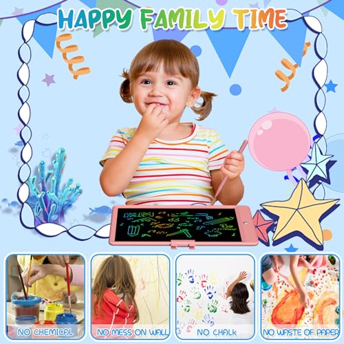PYTTUR LCD Writing Tablet for Kids 10 Inch Colorful Toddler Drawing Tablet Reusable Doodle Board Electronic Drawing Pads Educational and Learning Kids Toys for Girls(Pink) - Thumbnail 5