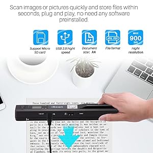 Portable Document Scanner, AOZBZ 900DPI Handheld Image Scanner, Scanning Wand, A4 Colour Photo Mobile Scanner Handy Scan (JPG/PDF Format, High Speed USB 2.0, Included 16G SD Card) — photo 3 of 6