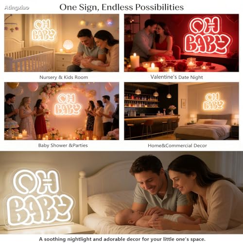 Image of Oh Baby Neon Sign for Backdrop Wall Decor,OH Baby light up sign for Valentine's Day, Nursery Wall Decor & Shower Backdrop for Arch Game Room Gift for Boy Girlfriend