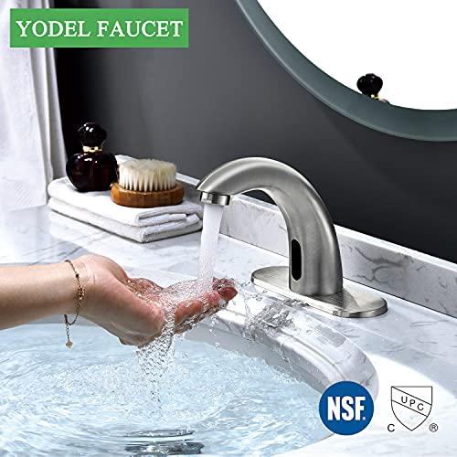 Yodel Faucet Brushed Nickel Touchless Bathroom Sink Faucet With Temperature Control Mixing Valve Commercial Automatic Motion Sensor Hot Cold Mixer Solid Brass Faucet #TOP1