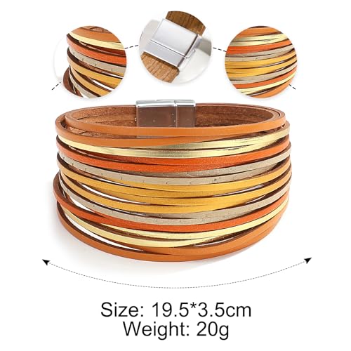 Image of Fesciory Leather Wrap Bracelets for Women, Boho Western Layered Jewelry | Layered leather cuff bracelets, Easy on and off, Boho western style, Daily wear, Gift for women