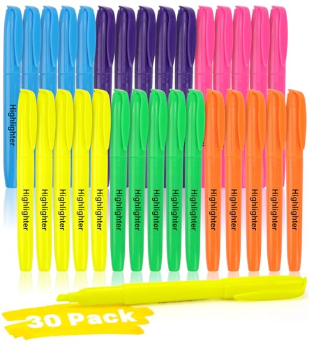 30 Pack Highlighters Bulk 6 Assorted Colors No Bleed Bright, Back to School - image 1
