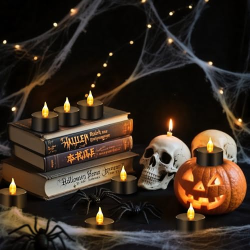 Image of Tea Lights Battery Operated Candles LED Tea Lights Flameless Candles 200+ Hours Flickering Fake Tealights for Halloween, Christmas Aniversary Home Table Decor(Black, 50 Pack)