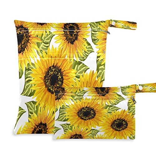 Image of AUUXVA Waterproof Wet Dry Bag 2 Pack Sunflower Cloth Diaper Bag Organizer Pouch Set with Zipper Pocket Washable Wet Bag for Travel Hiking Swimsuit