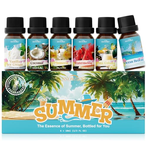 SNOWSEN Summer Fragrance Oil Set Tropical Essential Oil for Diffuser Scented Oils for Soap Making Candle DIY Spray Slime Scent Includes Plumeria Watermelon Coconut Ocean Breeze and More