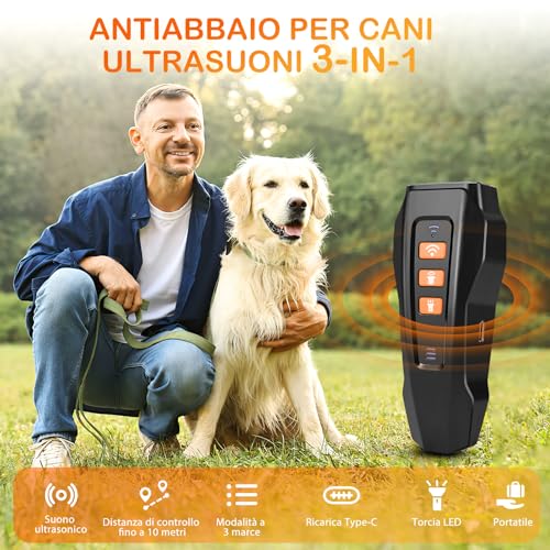 kacylzom Antibell für Hunde - Ultraschall Hundebell Stopper mit 3 Einstellbaren Frequenzen Anti Bell Gerät Hunde 30 Fuß Reichweite Automatischer Anti Bellen Funktion für Innen & Außengebrauch