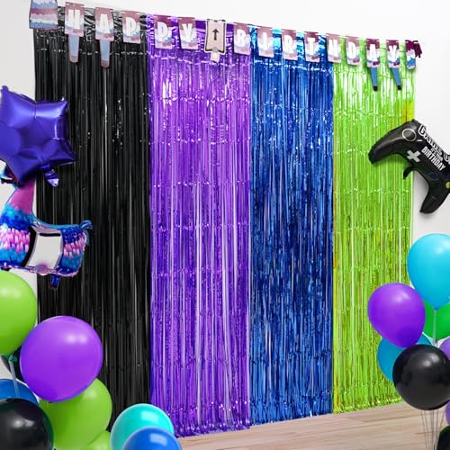 Video Game Party Decorations, Including 2 Pack Nite Gamers Party Foil Fringe Curtains, 23pcs Video Game Balloons & 1Pcs Nite Games Birthday Banner, Video Game Party Decor Backdrop Photo Booth Props