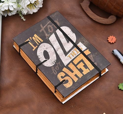 Image of Handmade Vintage Style Hardcover Journal for Writers, Artists | Eco-friendly Recycled Paper Diary with Elastic Closer | Unique Graphic Design (5x7 Inch)