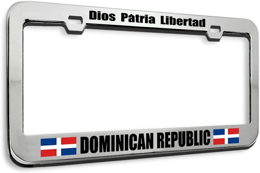 Speedy Pros Metal License Plate Frame Dominican Republic God Liberty Country Metal Tag Holder Car Accessories Stainless Steel 2 Holes 1 Frame