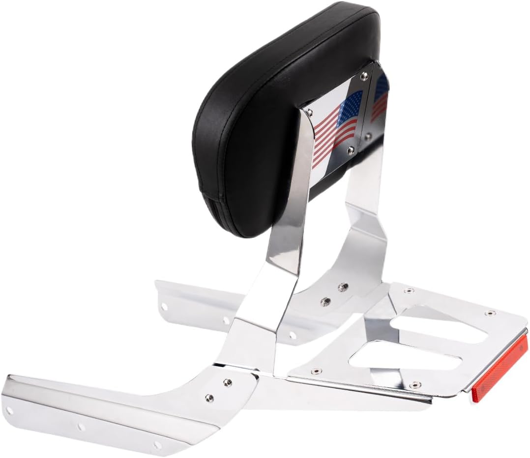 Powersports Sissy Bar with Backrest Flag Pattern Luggage Rack for Honda VTX 1300N 1300R 1300S 1800N 1800R 1800S (Silver)