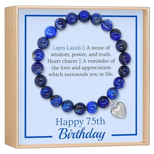 OLGAS GEMS 75th Birthday Milestone Bracelet & Meaningful Message Card for Women - Beautiful and Sentimental 75th birthday gifts for women Made With Natural Lapis Lazuli Stones