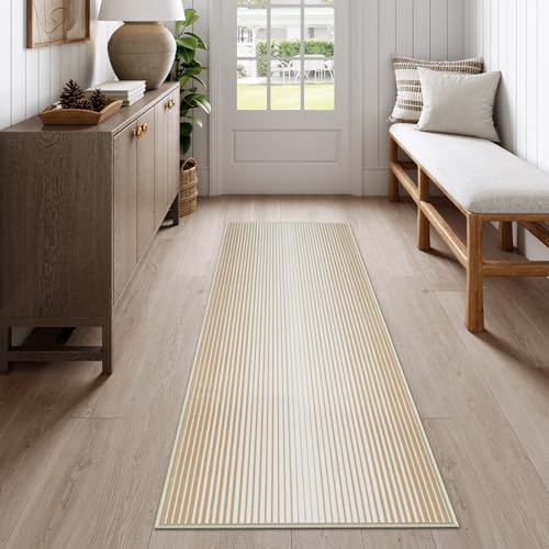LEEVAN 2x6 Runner Rug Washable Kitchen Rugs Non Slip Modern Distressed Hallway Runner Tan Vintage Rugs for Entryway, Bathroom, Laundry, Bedroom