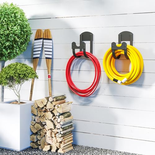 YOADEHOA Support mural pour tuyau d'arrosage – Support de tuyau d'arrosage en métal pour l'extérieur, crochet de tuyau durable pour jardin, garage, cour (noir), 2 pièces – vue 8