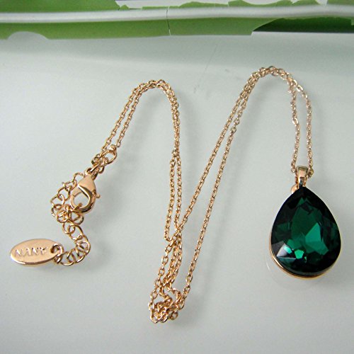 Navachi 18k Gold Plated Water Drop Pear-Shaped Zircon Pendant Necklace 16"+2"2