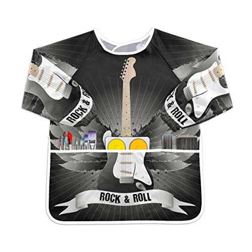 ロックロールギター幼児の子供のエプロン防水絵画アーティストのよだれかけのスモック、年齢1-6のための子供の芸術のスモック