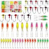 AGOOL Crappie Lures Jigs Heads Kit, Crappie Jigs with Soft Plastic Baits Underspin Jig Heads Hooks Split-Tail Grub Baits for Trout Bass Walleye Bluegill Panfish Sunfish Catfish 47pcs
